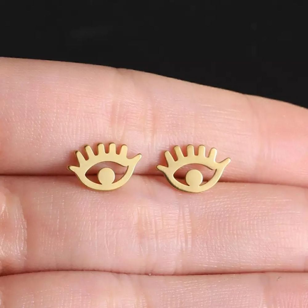 Dainty Gold Evil Eye Stud Earrings